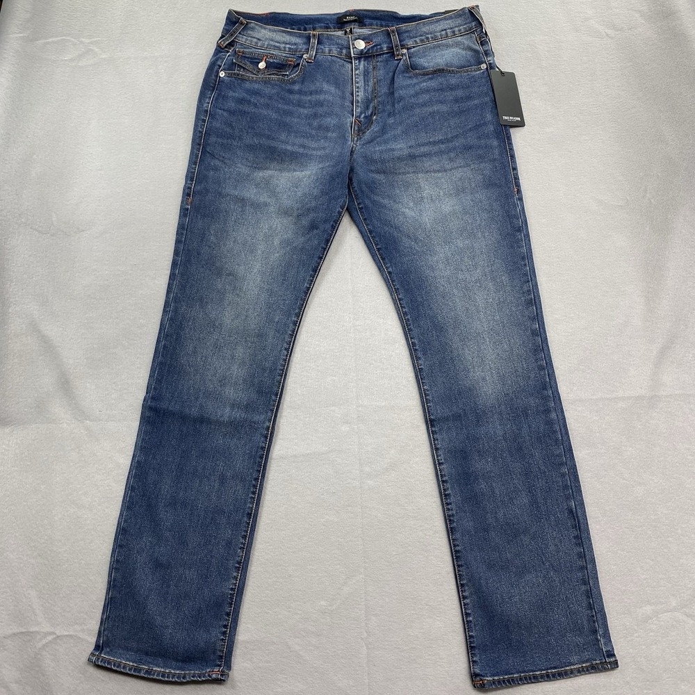 True Religion Jeans Mens 36x34 Blue Denim Ricky Relaxed Straight Flap Pockets